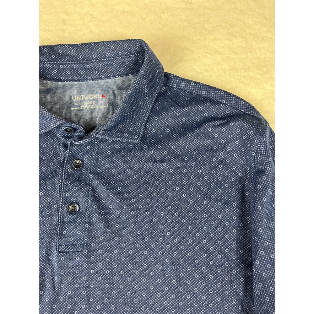 UNTUCKit Mens Large Long Sleeve Polo Shirt Blue Diamond Print‎